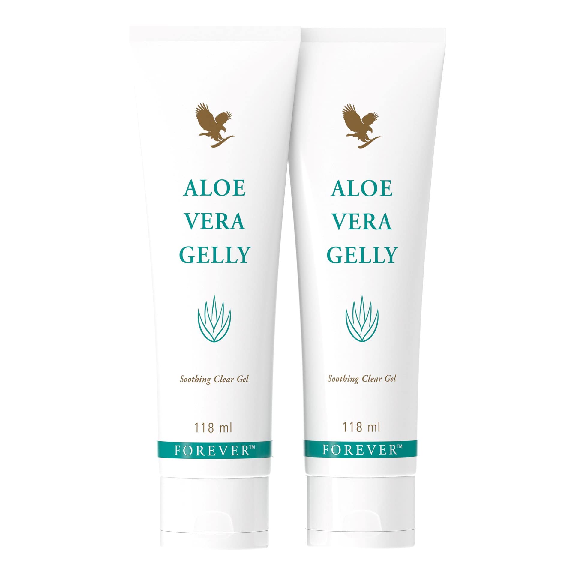 Forever Aloe Vera Gelly, 85% reines Aloe-Vera-Gel, After sun, kühlend, wohltuend, feuchtigkeitsspendend, zieht rückstandsfrei ein, pflegend, glutenfrei, dermatest-zertifiziert, Tube (2 x 118 ml)