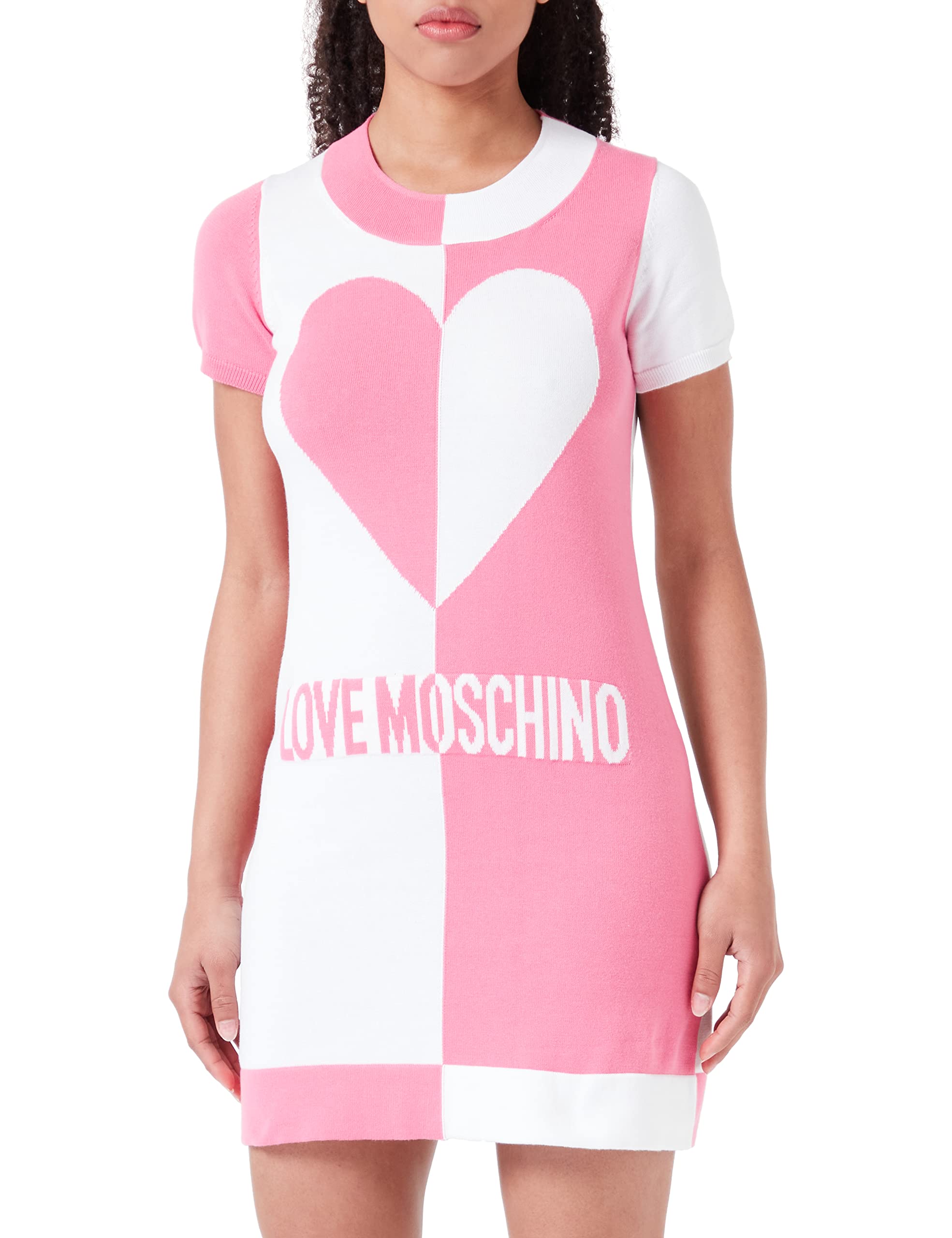 Love Moschino Women's Short-Sleeved Tube Dress, Fuchsia White, 42