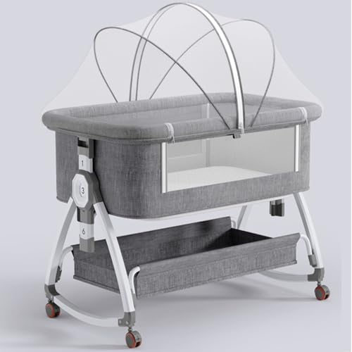 Gvqng 4-In-1-Tragbare Wiege, Babywiege, Beistellwiege FüR Babys, Beistellbett Mit RäDern, Moskitonetz Und Aufbewahrungskorb, 6-Fach HöHenverstellbar Schaukelwiege,C