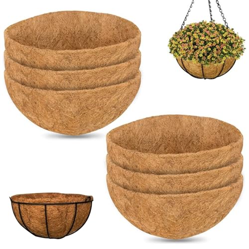 AOpghY Kokosnuss Coir Liner 6PCS 8x16in Liner Abbaubare Kokosnusspflanzungsliner Atmungsaktives natürliches halbrundschnitzer Hängekorb-Liner Terrassengegenstände