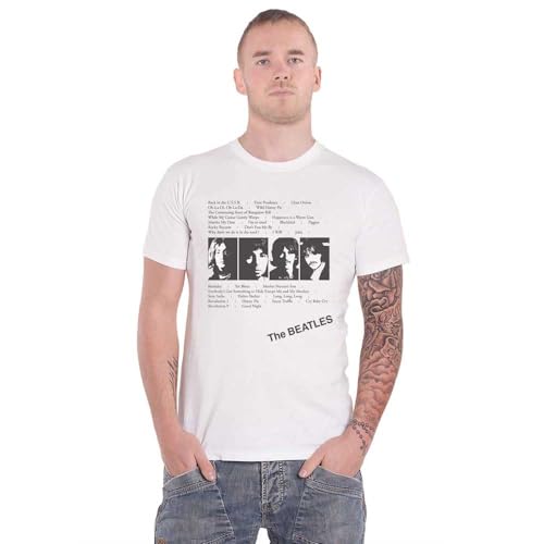 The Beatles Herren Album Tracks (Back Print) T-Shirt, Weiß (White White), Large