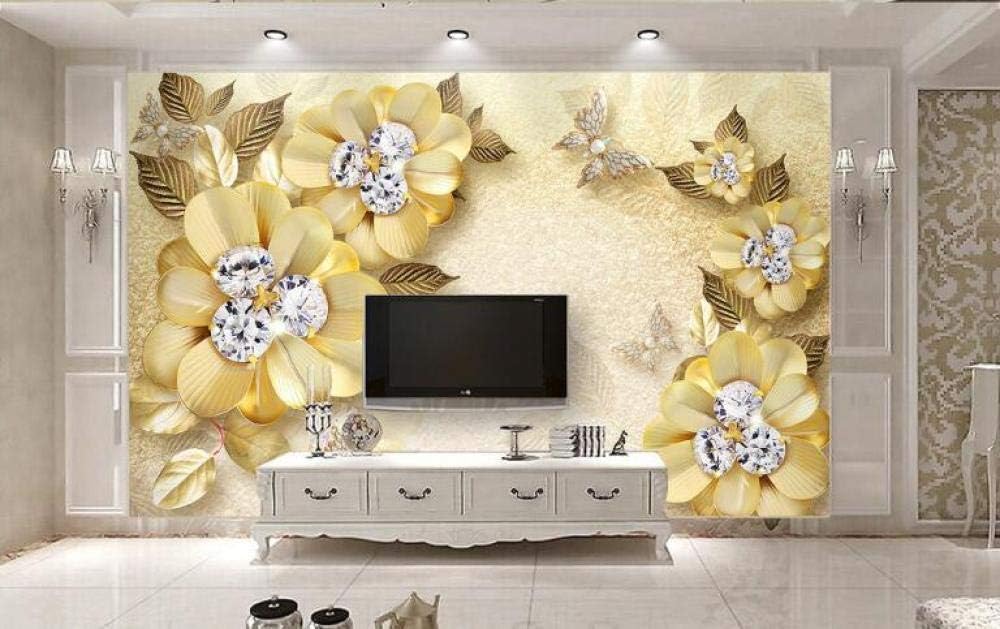 Diamanten Goldene Blumen Schmetterlinge 3D Tapete Poster Restaurant Schlafzimmer Wohnzimmer Sofa TV Dekorative Wand-200cm×140cm