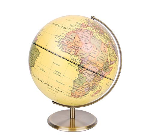 EXERZ 30cm Antiker Globus- Metallbasis Bronzierte Farbe- Carte en Anglais- Großer rotierender Globus - Pädagogische/geografische/Moderne Schreibtischdekoration - für Schule, Zuhause und Büro