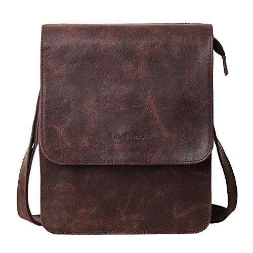 Leathario Herren Umhängetasche Leder Schultertasche klein Messenger Bag Retro Freizeit Kaffee