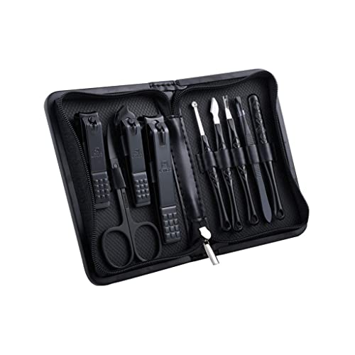 BONAD Zehennagelknipser Nagelklipper Set Professional Pedicure Maniküre Set Schönheit Werkzeug Schönheitsset mit Schwarzem Pu. Ledertasche Unisex (Kohlenstoffstahl) Nagelknipser-Set (Color : Schwarz)