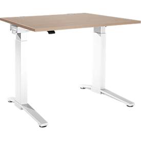 Schäfer Shop Genius Schreibtisch PLANOVA ERGOSTYLE, elektrisch höhenverstellbar, Rechteck, C-Fuß, B 1200 x T 800 x H 715-1182 mm, Eiche/weiß