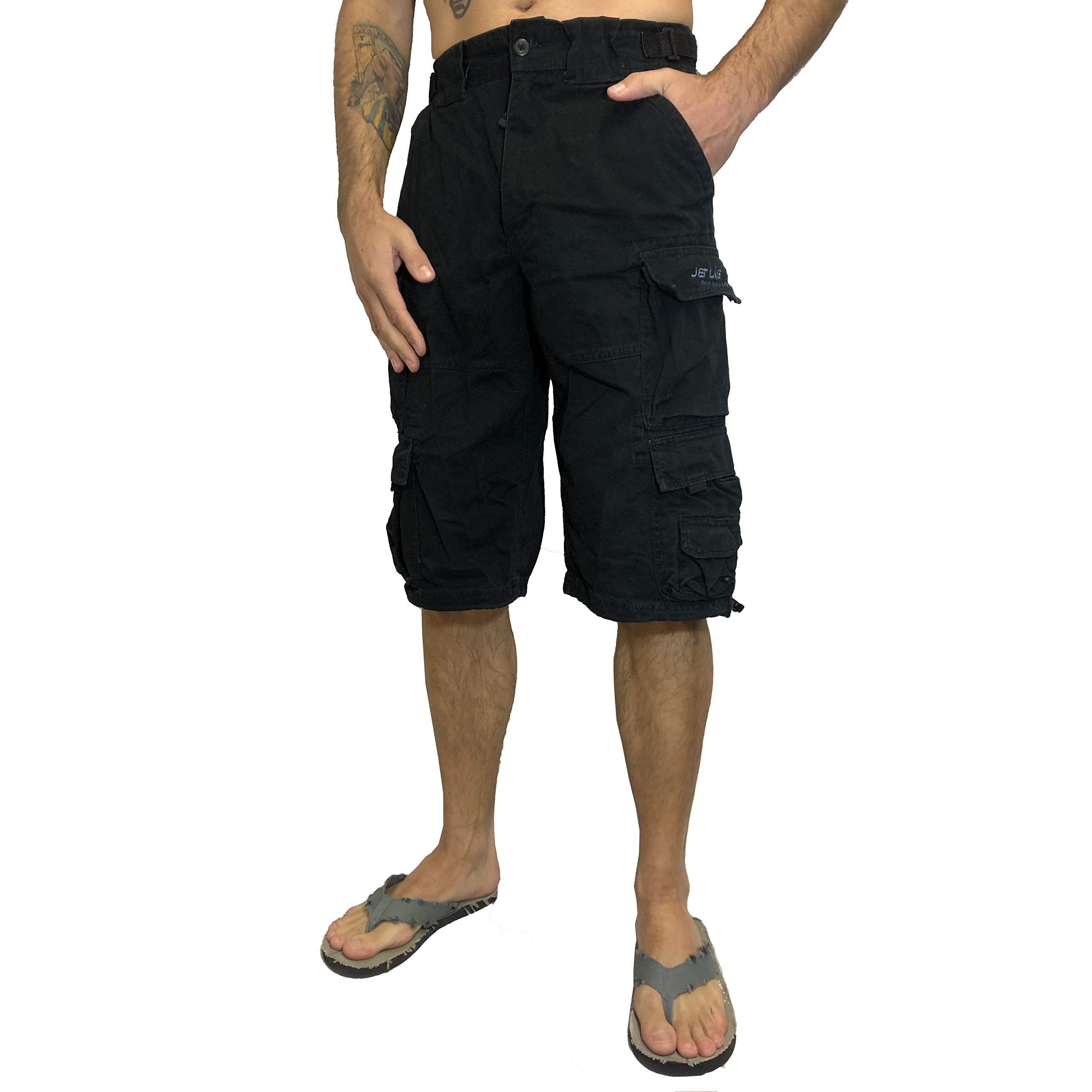 Jet Lag Cargo Shorts 007 B mit Seitentaschen in schwarz beige cement navy Olive Jeans (5XL, Schwarz)