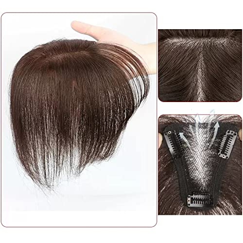 Perücken Pony Perücke Stück Voll Echthaar Patch Fluffy Erhöhen Sie das Haarvolumen Flauschige Abdeckung Graues Haar Damenperücke(Color:20-(7-9)22CM-brown)