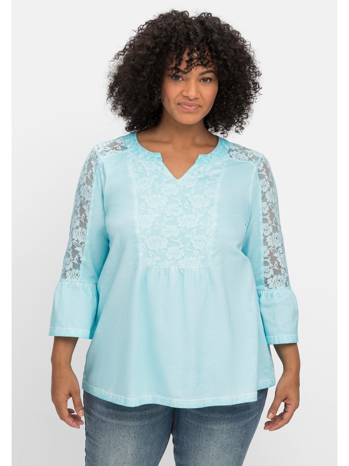 sheego by Joe Browns 3/4-Arm-Shirt "Shirt", mit Partien aus Spitze