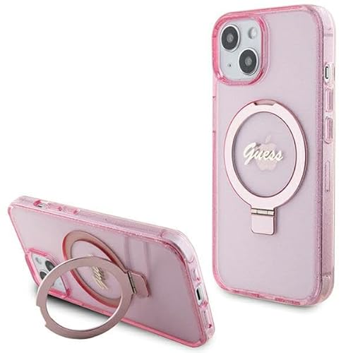 Guess GUHMP15MHRSGSP Hülle für iPhone 15 Plus 6.7" Rosa hardcase Ring Stand Script Glitter