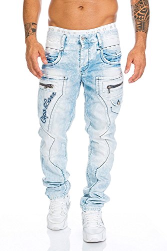 Cipo & Baxx Herren Jeans Nähte Jeanshose, White, 40W / 34L