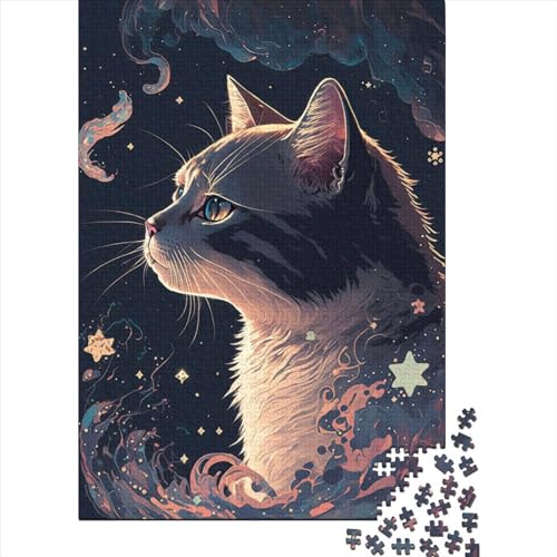 Katze in den Sternen, schwieriges, anspruchsvolles Puzzle, 1000 Teile, Puzzle für Erwachsene Teenager, Entspannungspuzzlespiele, Denksportpuzzle, 75 x 50 cm