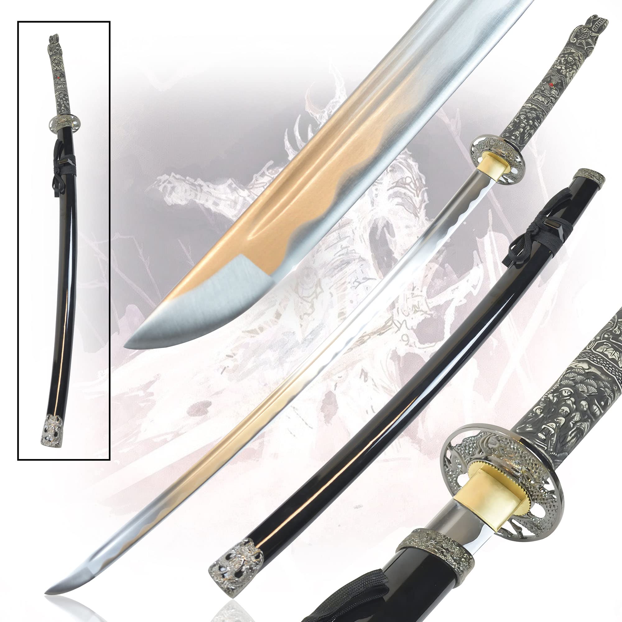 Swords and more Highlander - Duncan MacLeod Katana - handgeschmiedet, Drachenkopf-Katana mit Scheide, 103 cm Gesamtlänge, Metallschwert für Cosplays, Sammlungen & als Geschenk