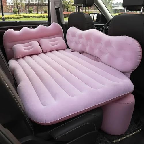 GLILAR Auto Luftmatratze Universal Auto Reisebett Automatische Luftmatratze Isomatte Aufblasbares Rücksitzbett Outdoor Kissen Camping Schlafsofa Autozubehör(Pink)