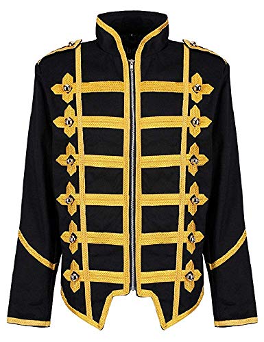 Steampunk Emo Punk Rock Goth MCR Offizier Parade Jacke - Schwarz & Gold (Herren M)