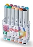 COPIC Classic Set "Pastell-Farben", 12er Set im Acryl-Display, Twin Marker mit einer mittelbreiten und einer feinen Spitze