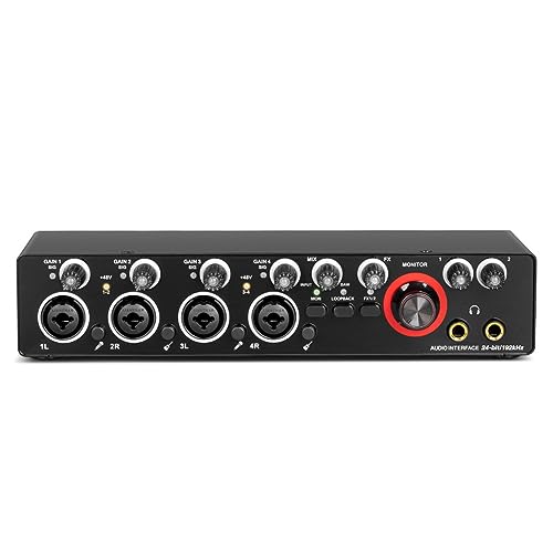 SOFORFREEM Soundkarte mit 4-Kanal-Audio-Schnittstelle für professionelle tragbare Aufnahme, mit Loopback-Monitor für Audiogeräte