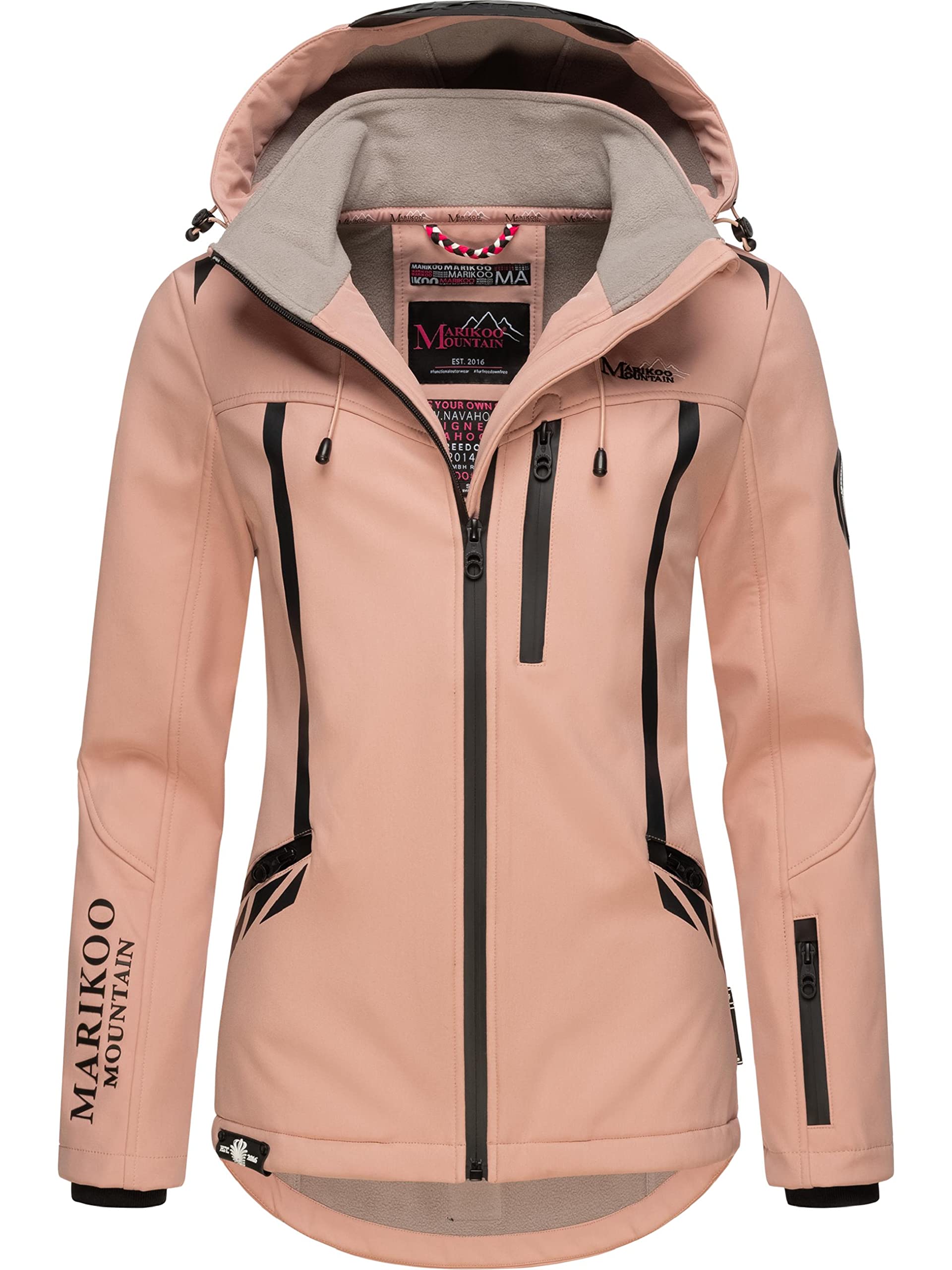 MARIKOO Damen Softshelljacke wasserdichte Funktionsjacke mit Abnehmbarer Kapuze Mount-Cho-Oyu Rose Gr. L