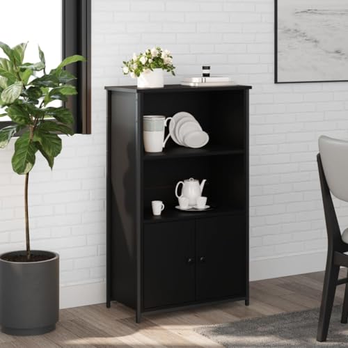 CCCINER Highboard Schwarz 62x32x103,5 cm Holzwerkstoff,Modernes Sideboard aus Holzwerkstoff und Metall mit viel Stauraum für das Wohnzimmer