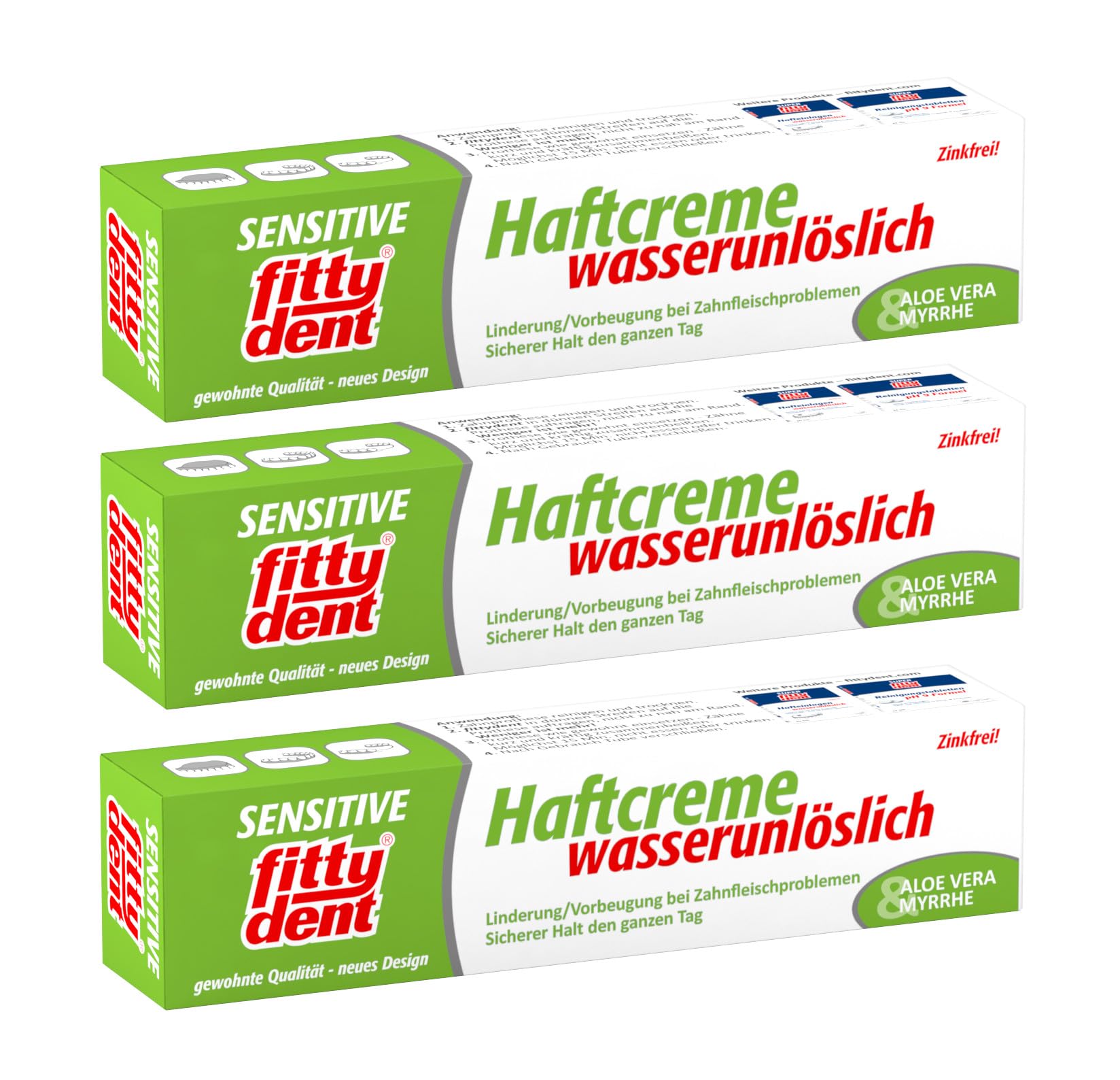 3 x FITTYDENT super sensitive Haftcreme 40 g Paste - Die sanfte Haftcreme die einzig wasserunlösliche Haftcreme mit Aloe Vera & Myrrhe