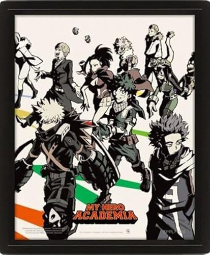 Pyramid International My Hero Academia Poster in 3D (Heroes and Villains Design), linsenförmig, 3D-Wandkunst und Poster in schwarzem Bilderrahmen, 25 cm x 20 cm x 1,5 cm – Offizielles