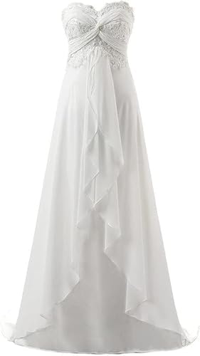 Schatz Standesamt A-Linie Strandhochzeitskleid Chiffon Boho Brautkleider,Weiß,56