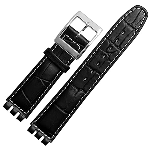 NEYENS 17 mm 19 mm echtes Kalbsleder-Armband für Swatch-Uhrenarmband Herren und Damen, Alligator-Muster, Uhrenarmband, Zubehör, 19 mm, Achat