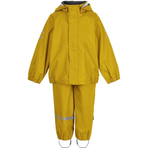 Mikk-line PU Zweiteiliger Regenset mit Trägern 92 Sunflower | Oeko-TEX Standard 100 | 100% recyceltem PU-Material | Für Jungen Und Mädchen | Regenhose und Regenjacke | Reflektierenden Details