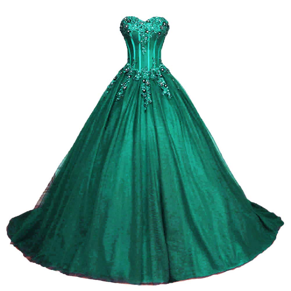 Zorayi Damen Glitzer Trägerlos Tüll Spitze Prinzessin Abschlussballkleider Ballkleid Hochzeitskleider Teal Größe 42