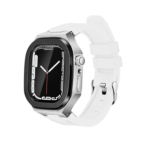 TONECY Luxus-Modifikationsset, Mod-Metallrahmen-Lünette für Apple Watch, 8, 7, 6, 5, 4, 3, 44 mm, 45 mm, Uhrenarmband für iWatch Serie 7 (Farbe: BS-W, Größe: 44 mm)