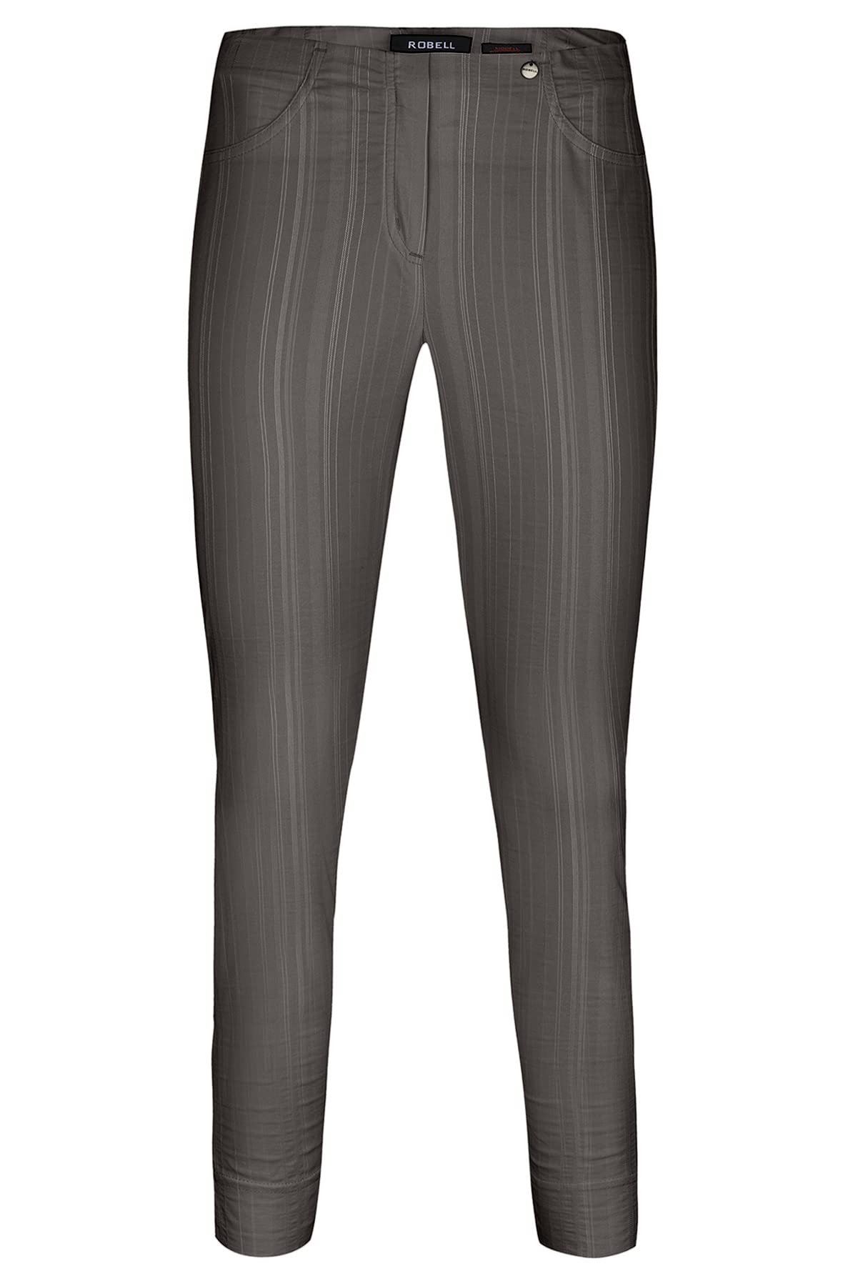 Robell Style BELLA09 – 7/8 Damenhose, Sommerhose mit Seersucker Struktur, Gerade geschnittenes Bein mit Gesässtaschen Farbe Taupe Größe 44