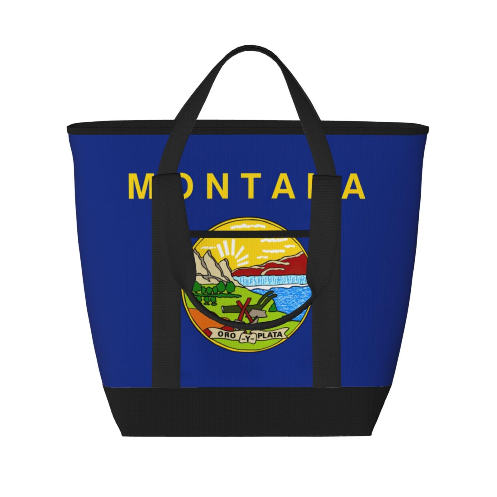 YQxwJL Montana-Flaggen-Druck, große Kapazität, isolierte Lunchtasche, wiederverwendbare Einkaufstasche mit Reißverschluss, für Damen und Herren