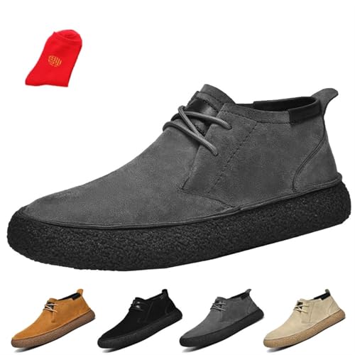 OTEB Chukka-Stiefel for Herren, Schnürstiefeletten aus Wildleder for Herren, lässige Business-Stiefeletten, Wildlederschuhe for Herren(Gray,38 EU)