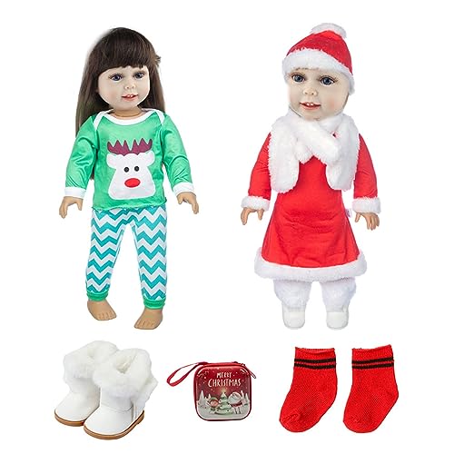 LARUISEE Festliches Kleidungs Zubehörset 18-Zoll Mädchenpuppen 45 cm Gelenke Weihnachtsoutfit Schneestiefeln Kinderbevorzugung