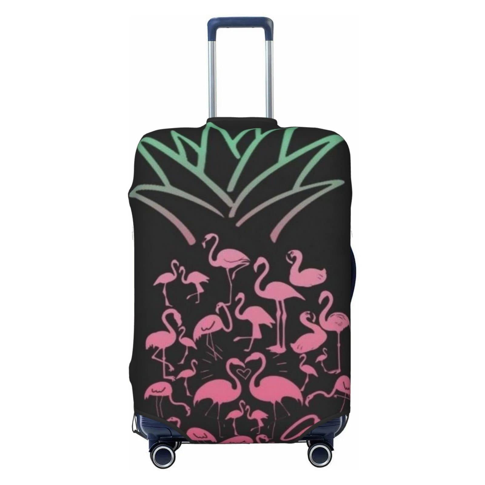 Miniks Reisegepäckhülle mit Ananas-Flamingos, strapazierfähig, passend für 45,7 - 81,3 cm große Gepäckstücke, Größe XL, Schwarz, X-Large