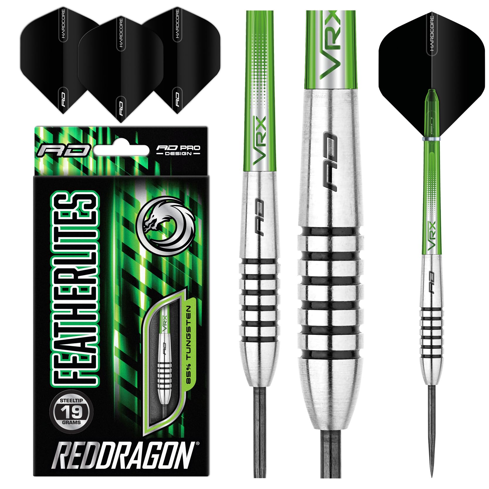 RED DRAGON Featherlite 9: 19g Tungsten Darts Set mit Flights und Schäfte