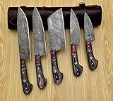 CraftTal Handgefertigtes Damast-Kochmesser-Set, 5-teilig, komplettes Küchenmesser-Set, Hackmesser, Messer-Set, Jubiläum, Weihnachten, Geburtstag, Geschenkartikel