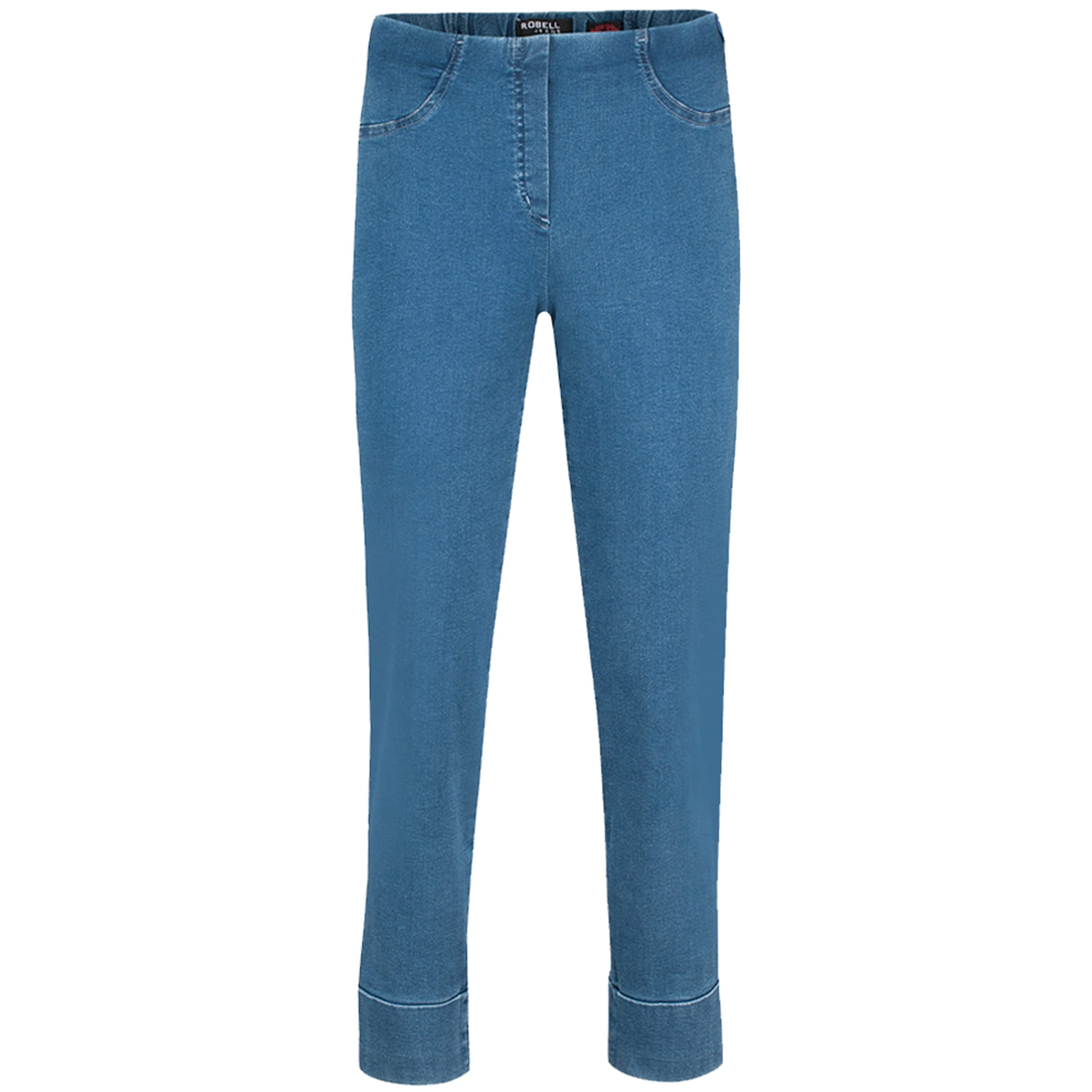 Robell Style BELLA09-7/8 Damen Jeans Straight - Jeanshose Damen high Waist - Stretch Jeans Hose mit Aufschlag und Gesäßtaschen - Bitte Zwei Größen Kleiner bestellen - Lightdenimblue, 46