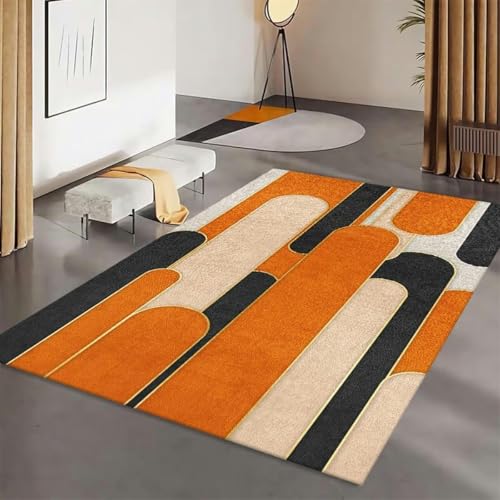 Schlafzimmerteppich 120 x 170 Orange Wohnzimmerteppich Maschinenwaschbare Fußmatten, Moderner Badezimmerteppich, Rutschfeste Flächenteppiche Weicher Teppich, Wohndeko-Teppich Weicher Kurzflor-80x150