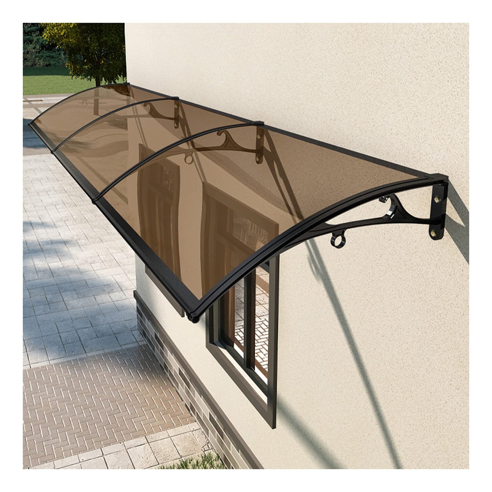 Sonnenschutz, Fenstermarkise, Terrassenschutz, Polycarbonat-Türüberdachung, regendicht, geräuschlos, für Hinterhof-Haustür, über Kopf, skalierbares Panel, Braun, 200 cm x 60 cm