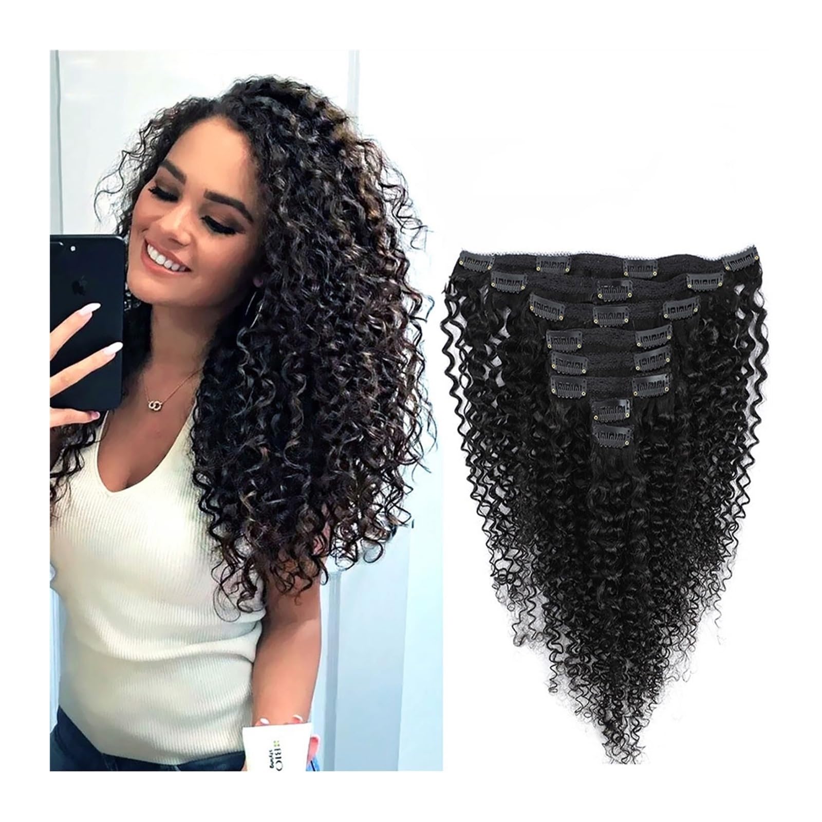 Clip-in-Haarverlängerungen Lockige Clip-in-Echthaar-Extensions, 120 g, lockige Echthaar-Clip-in-Extensions for schwarze Frauen, natürliche schwarze Farbe, 8 Stück, brasilianische afroamerikanische Haa