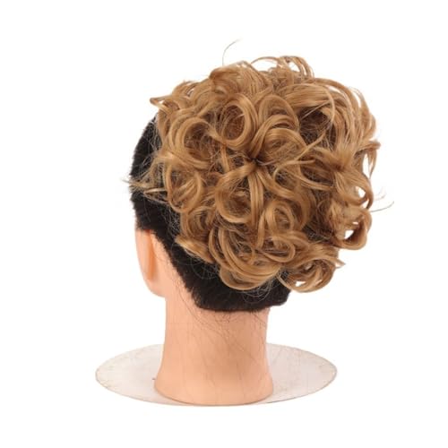 Haarteil Lockiger Chignon, unordentlicher Dutt, Hochsteckfrisur, Clip-in-Haarteil, Haarverlängerungen, Haarnadeln, elastisches Band, synthetischer Haarknoten, Schwarzblond Haarverlängerung(Q8-27)