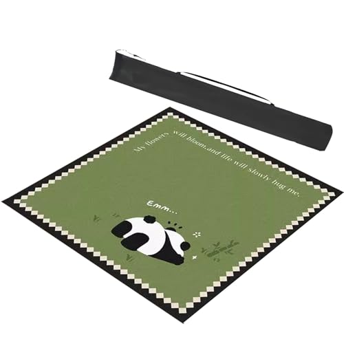 DUBTEDHOU Mahjong Tischmatte,Kachel Spiele Tischabdeckung, Quadratisch mit Tragetasche, süßes Spieltischset mit Panda-Aufdruck und geräuschreduzierender Spieltischdecke(35.4x35.4inch)