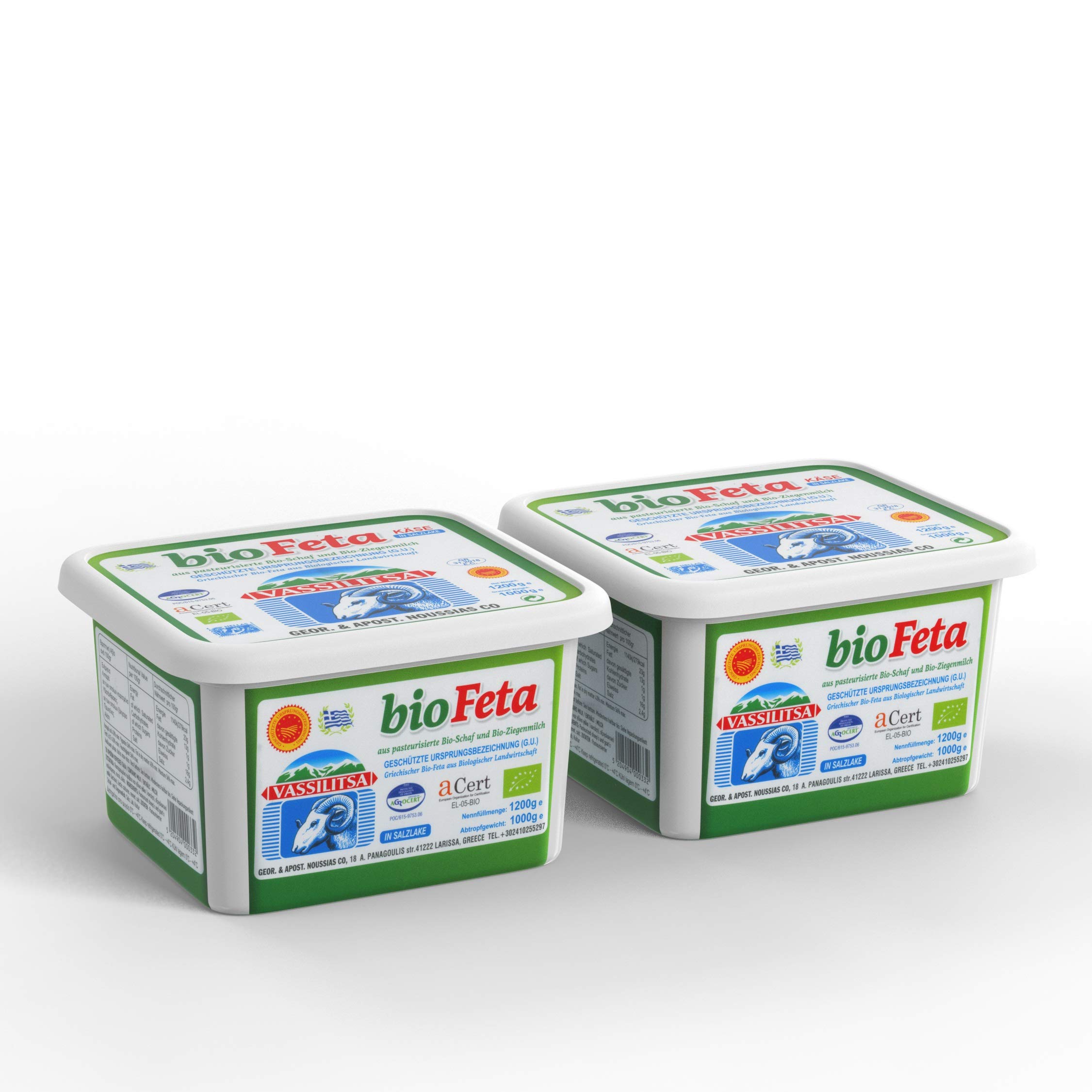 Vassilitsa BIO Feta BIO Schafkäse - 2x 1kg - BIO Fetakäse BIO griechischer Feta Schafskäse in Salzlake Sheep Cheese 43% Fett i.Tr. aus Griechenland 70% Schaf 30% Ziege Plastikbehälter Biologisch