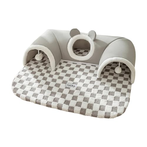 Altsuceser Warmes Haustierhaus Katzentunnelbett Indoor Warm Geweih Katze Peekaboo Höhle Nest Kitty Tube mit Plüsch Ball Spielzeug Abnehmbares Kleintierhaus für Kitty Bunny B XL