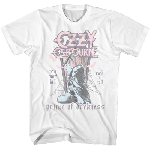 Ozzy Osbourne You Can't Kill Rock 'n' Roll T-Shirt für Erwachsene, Weiß, kurzärmelig, 80er-Jahre-Stil, Grafik-T-Shirt, Weiss/opulenter Garten, L