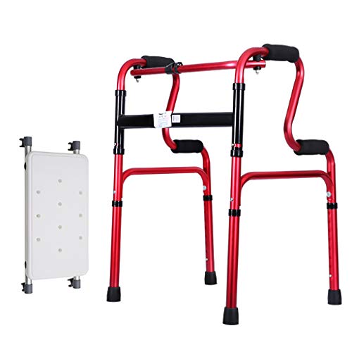 Gehgestell aus Aluminium, faltbar, Mobilitätshilfe, Rollator, 2-in-1 Gehhilfe mit Sitz für ältere Menschen (braun, blau, rot) (Farbe: Rot) nach vorne laufen