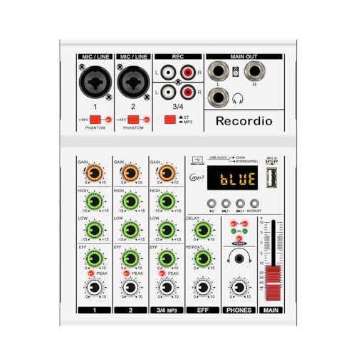 Kiudduy -A4 Professionelle Tragbare Digitale DJ-Konsole mit USB-Mixer-Rahmen, 4-Kanal-Audio-Mixer, Weiß, 1 Stück