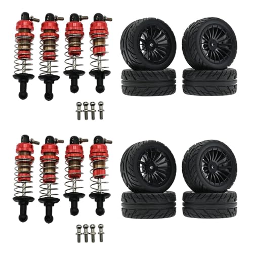 Oladfiop 4X Metall-StoßDäMpfer und Gummireifen-Set für SG1603 SG1604 SG1605 UD1601 UD1602 UD1603 1/16 RC-Autoteile, Schwarz