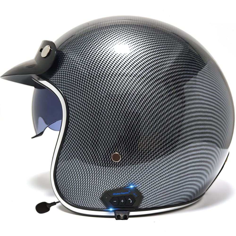 Bluetoothelm JetHelm Motorradhelm Rollerhelm Scooterhelm Moped Mofa-Helm Halbhelme BLT Chopper Retro Vespa Pilot Biker Mit Visier ECE Genehmigt Für Erwachsene Männer Frauen